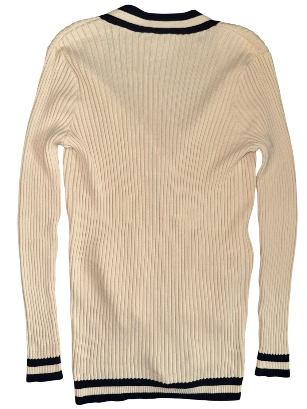 Cabi Ribbed Cotton Cardigan Sweater Cream Black Gold Button Preppy S - Picture 2 of 6